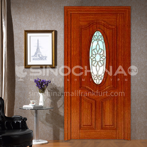American red oak solid wood door three-dimensional carved glass door21